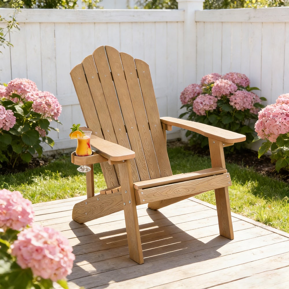 Weather Resistant HIPS Outdoor Adirondack Chair With Cup Holder_voghion.com